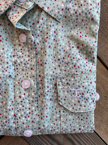 Just Country Half Button Workshirt Lichen Green Spots