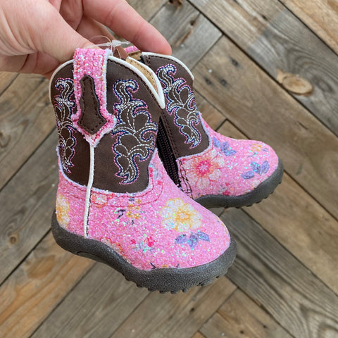 Roper Cowbaby Glitter Flower Pink/Brown Boots